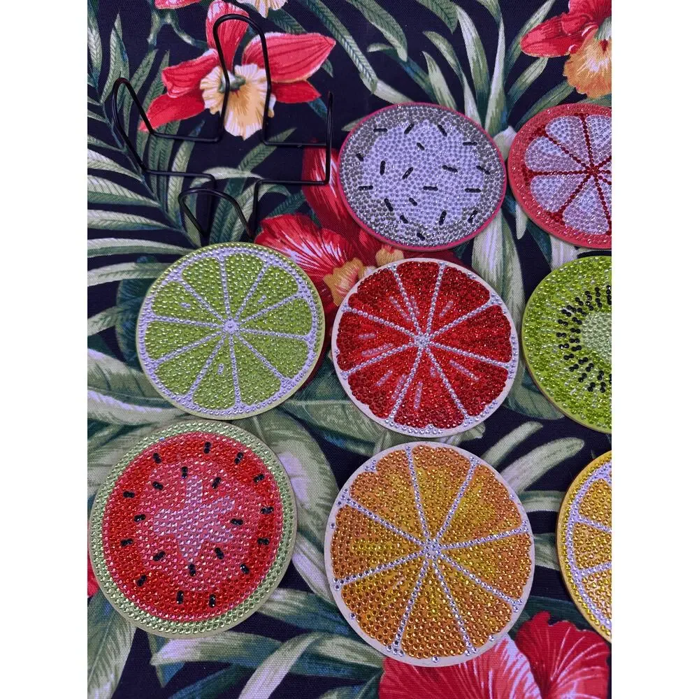 8-Piece Diamond Art Completed Fruit Pattern Cork Coaster